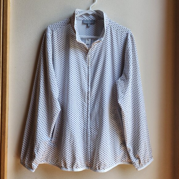 NWT T By Talbots White/Black Polka Dot Zip-Up Blouse Size XL - Picture 1 of 15